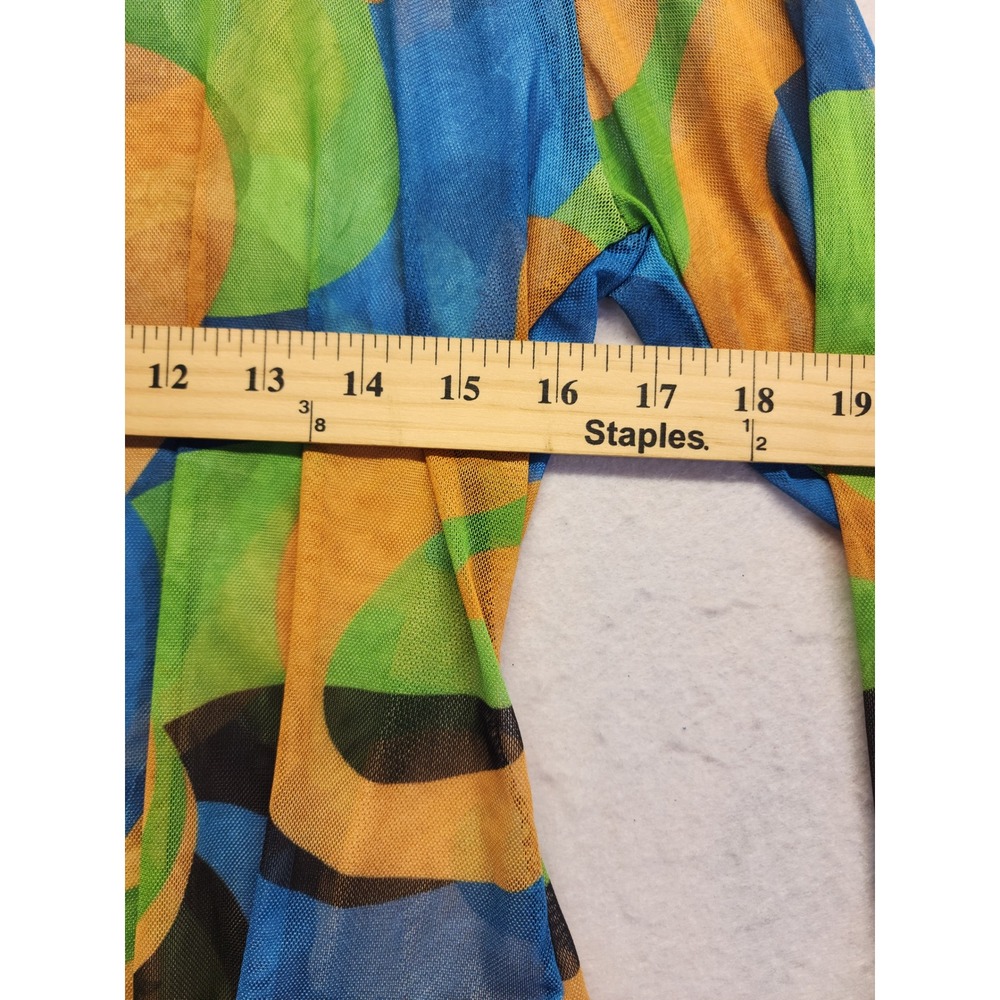 PrettyLittleThing Womens Blue Green Orange Abstract Mesh Long Sleeve Bodysuit - Picture 9 of 9
